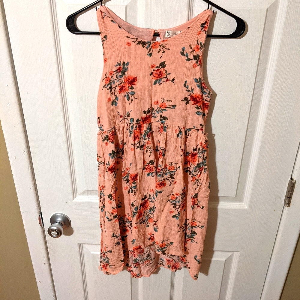 Pink floral sleeveless dress, girls 12